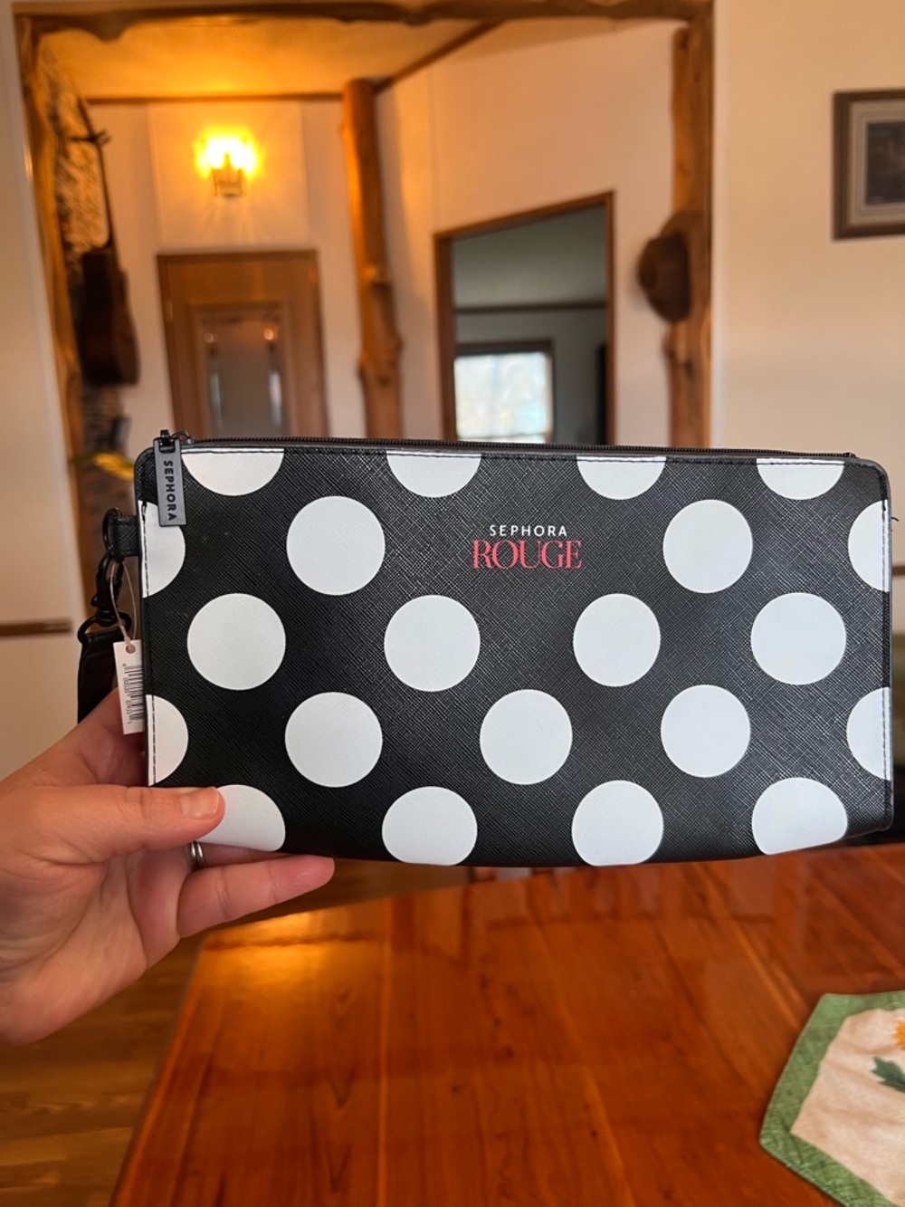 Sephora Rouge Black and White Polka Dot Wrist Clutch